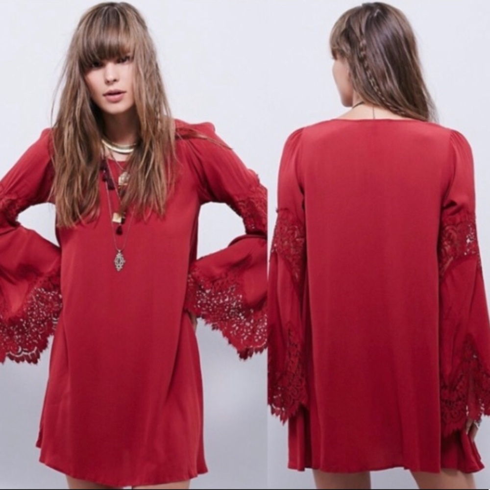 For Love & Lemons Red Bell Sleeve Dress - Picture 2 of 5